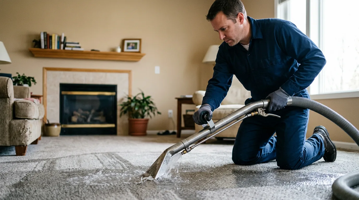 Water damage restoration technician working near Krakow, WI
